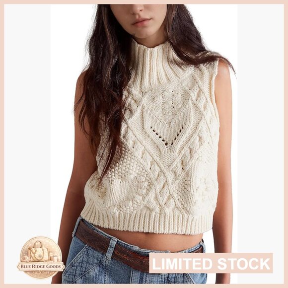 Sweaters - Turtleneck Crochet Sweater Vest Chunky Knit Sleeveless Pullover Y2K Chic